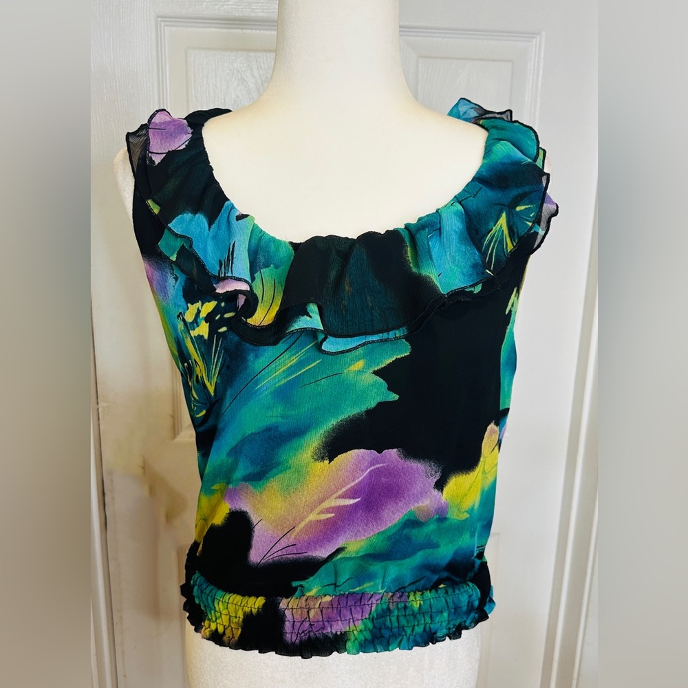 Grass Collecting blouse top artsy tropical floral racer back sleeveless Small